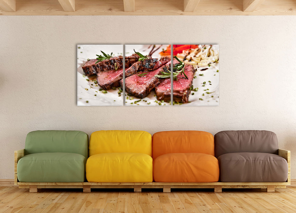 saftiges Carpaccio, XXL Leinwandbild als 3 Teiler