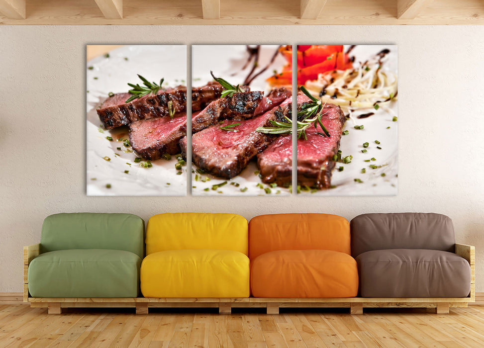 saftiges Carpaccio, XXL Leinwandbild als 3 Teiler