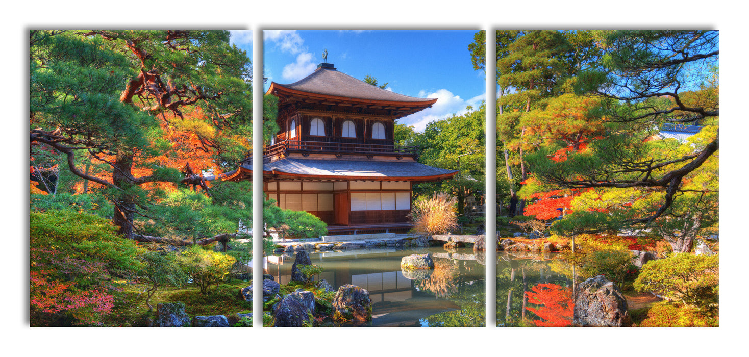 Ginkaku-ji-Tempel in Kyoto, XXL Leinwandbild als 3 Teiler