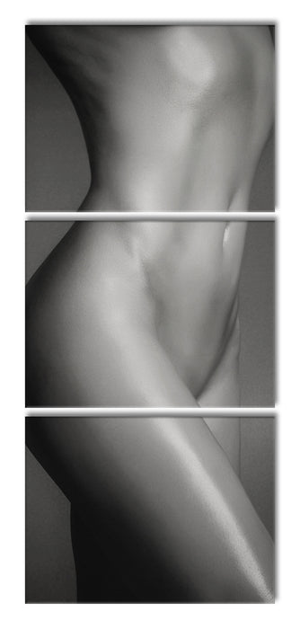 schlanker nackter Frauenkörper, XXL Leinwandbild als 3 Teiler