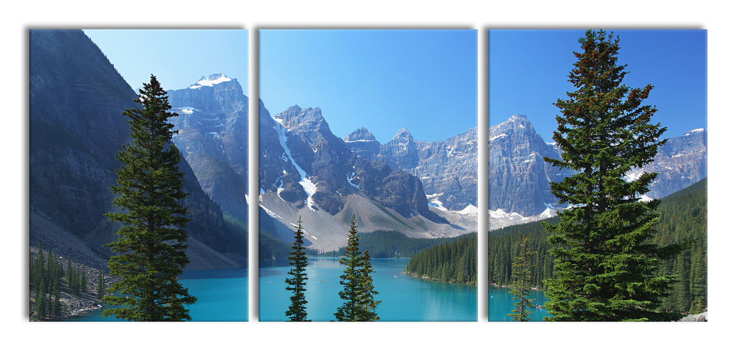 Moraine Lake kanadische Berge, XXL Leinwandbild als 3 Teiler