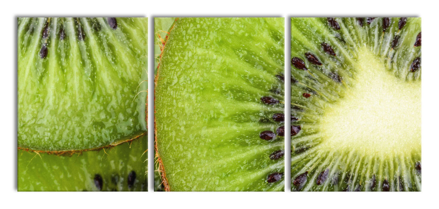 Grüner Kiwi Traum, XXL Leinwandbild als 3 Teiler