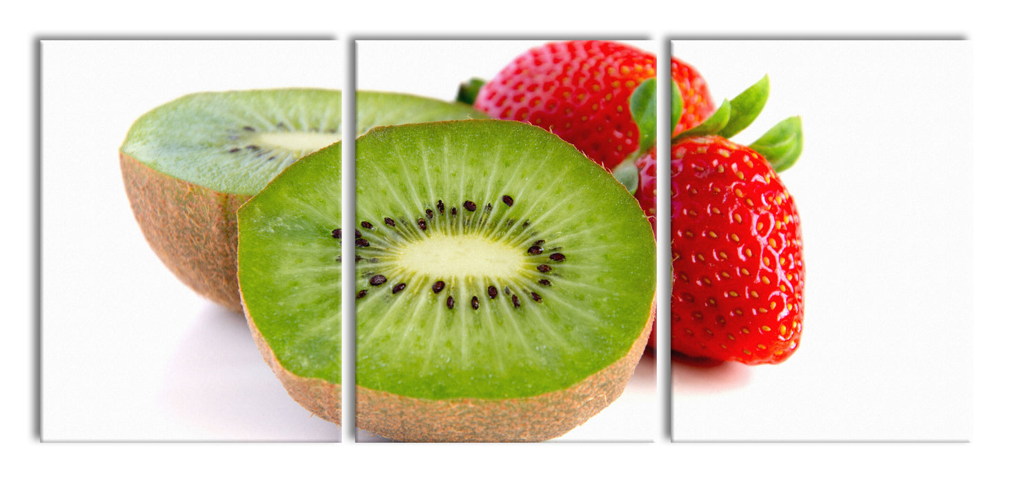 Kiwi und Erdbeeren, XXL Leinwandbild als 3 Teiler