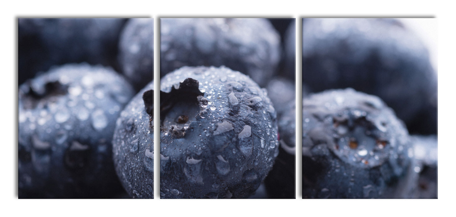 fruchtige Heidelbeeren, XXL Leinwandbild als 3 Teiler