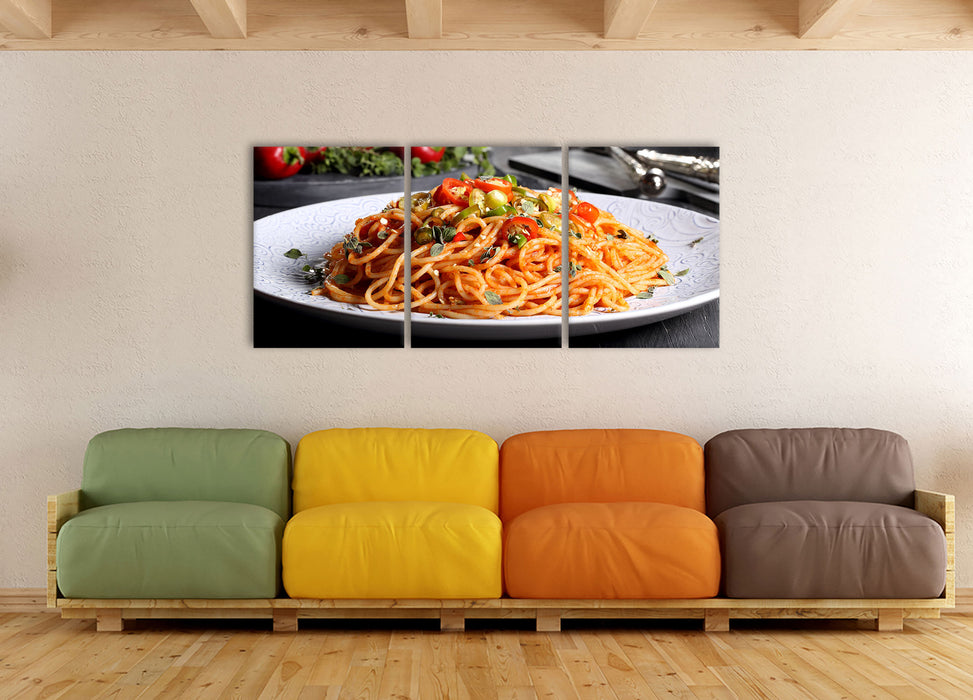 Leckere Spaghetti Italia, XXL Leinwandbild als 3 Teiler