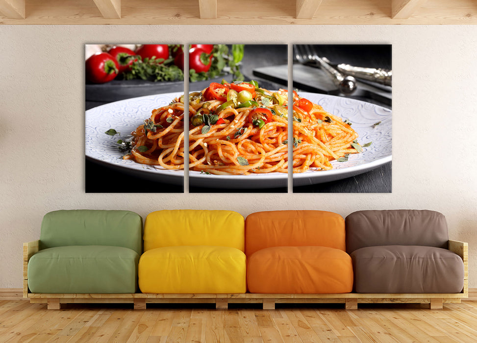 Leckere Spaghetti Italia, XXL Leinwandbild als 3 Teiler