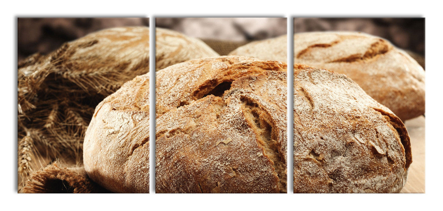 Frisch gebackenes Brot, XXL Leinwandbild als 3 Teiler