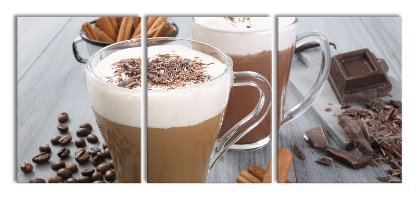 Schokolade und Kaffee, XXL Leinwandbild als 3 Teiler
