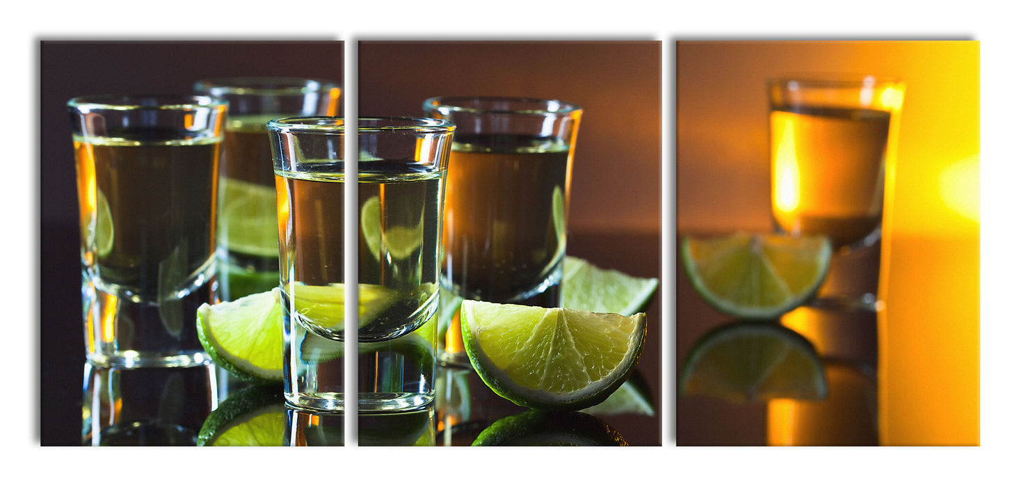 Tequila mit Limetten, XXL Leinwandbild als 3 Teiler