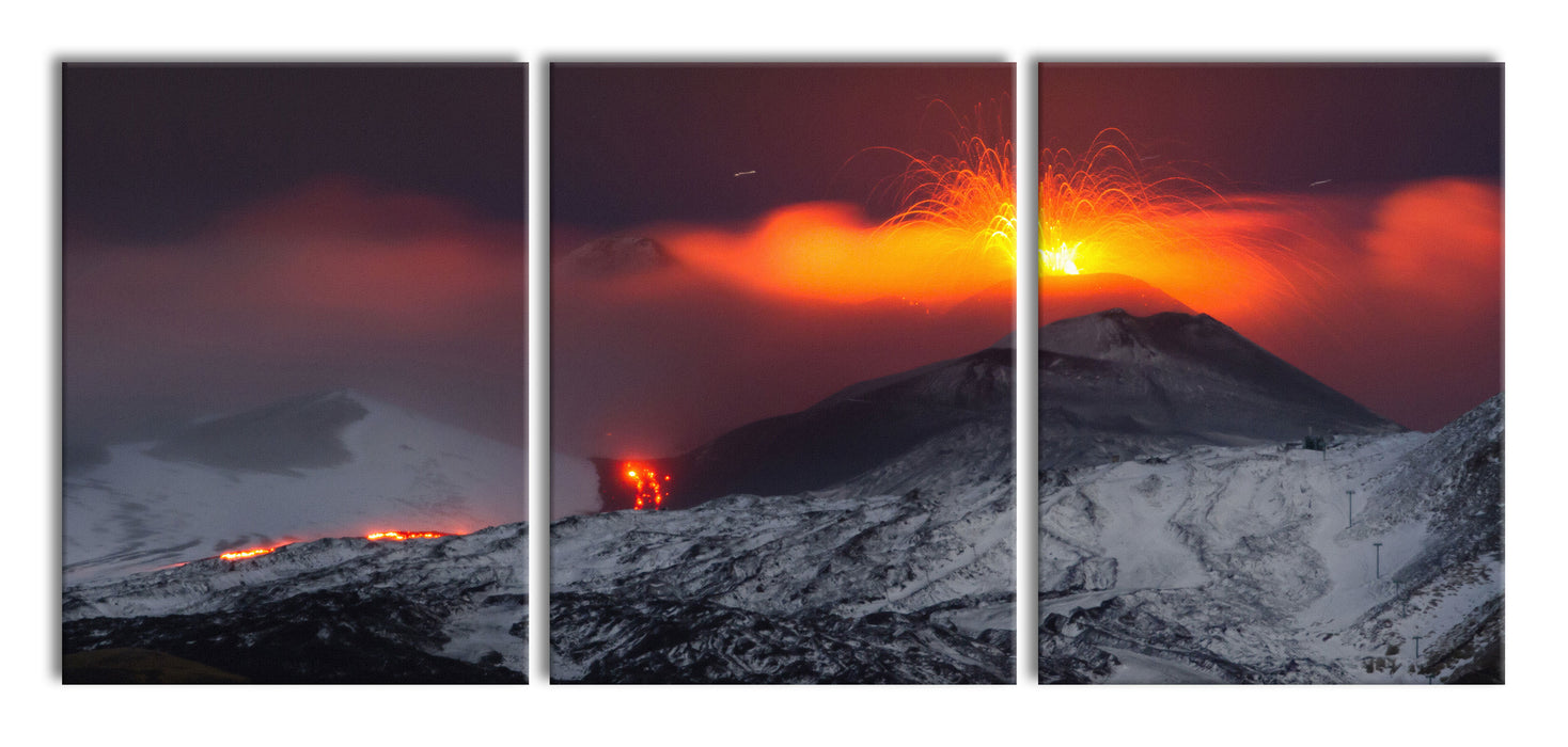 Gefährlicher Vulkanausbruch, XXL Leinwandbild als 3 Teiler