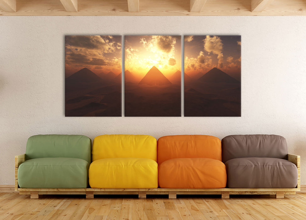 Pyramiden beim Sonnenuntergang, XXL Leinwandbild als 3 Teiler