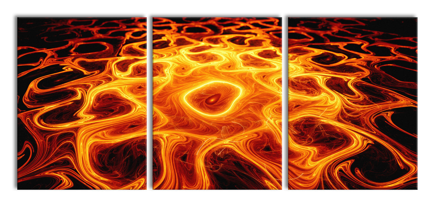 Lava Muster in der Nacht, XXL Leinwandbild als 3 Teiler