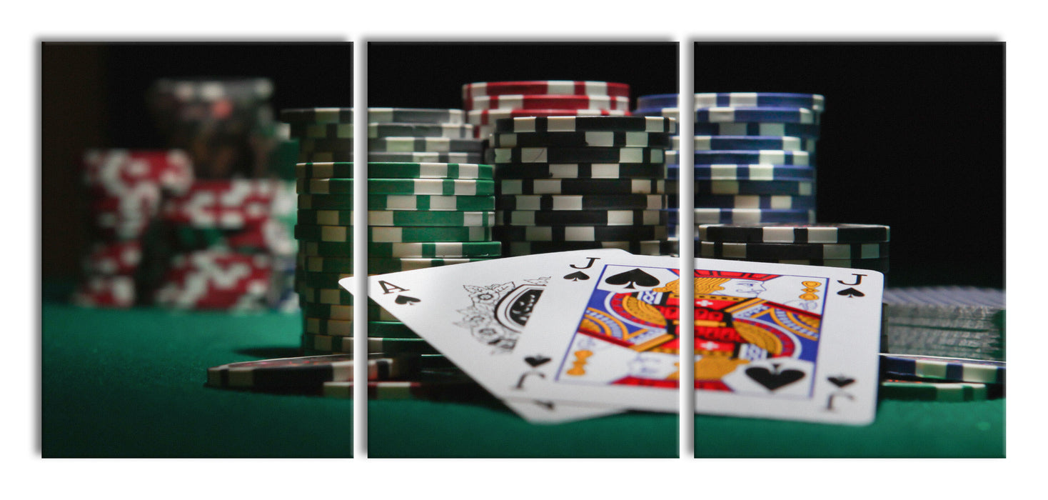 Pokertisch Las Vegas, XXL Leinwandbild als 3 Teiler