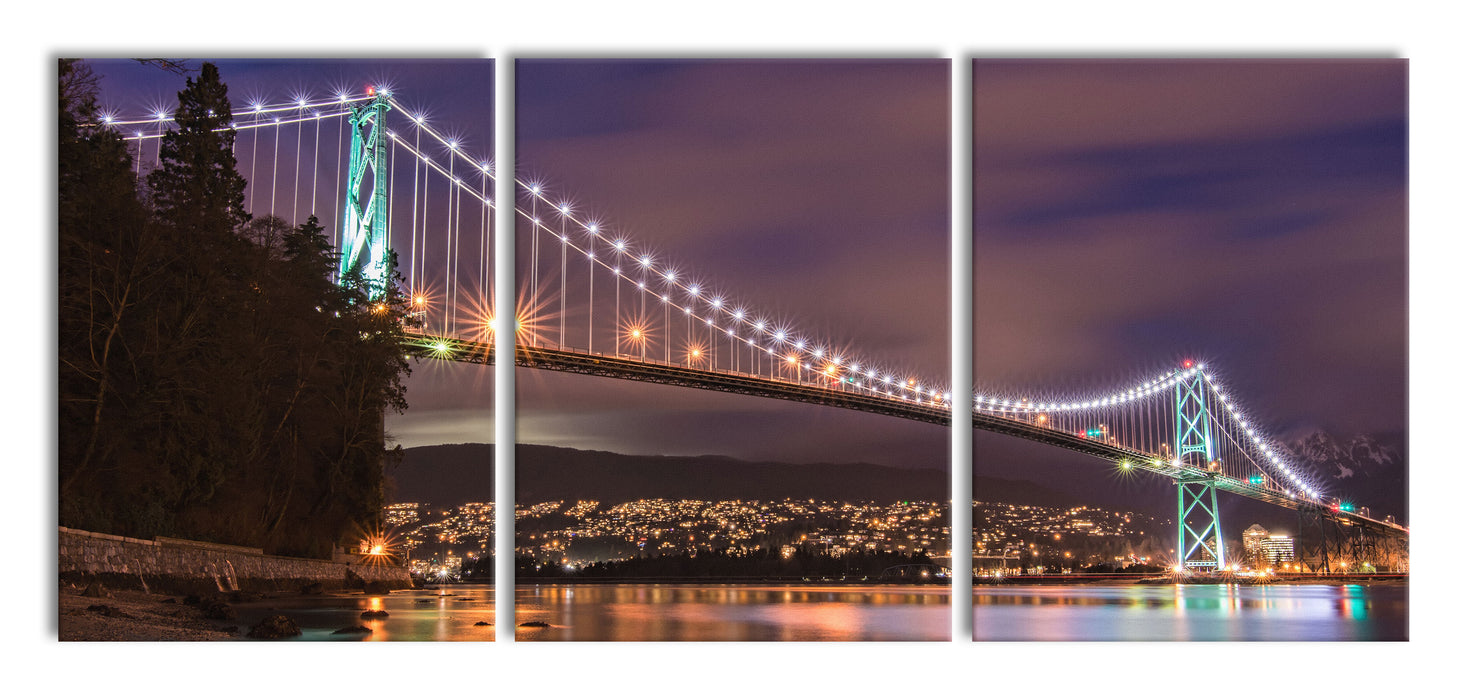 Lions Gate Bridge Vancouver, XXL Leinwandbild als 3 Teiler