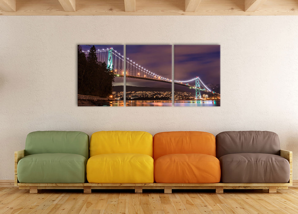 Lions Gate Bridge Vancouver, XXL Leinwandbild als 3 Teiler