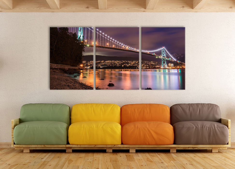 Lions Gate Bridge Vancouver, XXL Leinwandbild als 3 Teiler