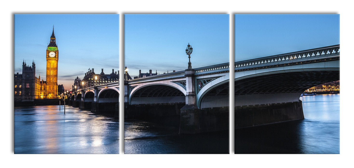 Westminster Bridge Big Ben, XXL Leinwandbild als 3 Teiler