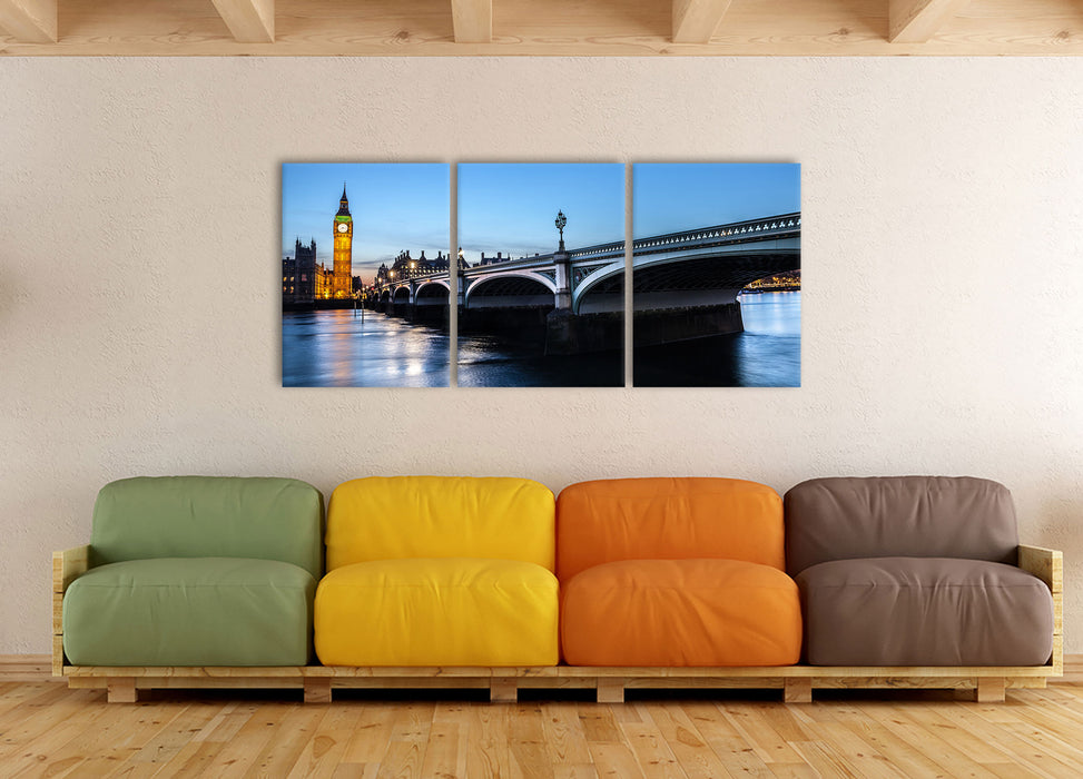 Westminster Bridge Big Ben, XXL Leinwandbild als 3 Teiler