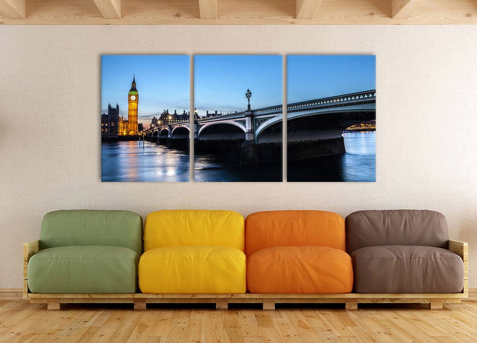 Westminster Bridge Big Ben, XXL Leinwandbild als 3 Teiler