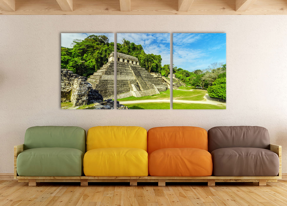 Maya Pyramiden aus Palenque, XXL Leinwandbild als 3 Teiler