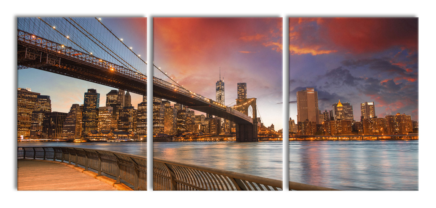Brooklyn Bridge Park New York, XXL Leinwandbild als 3 Teiler