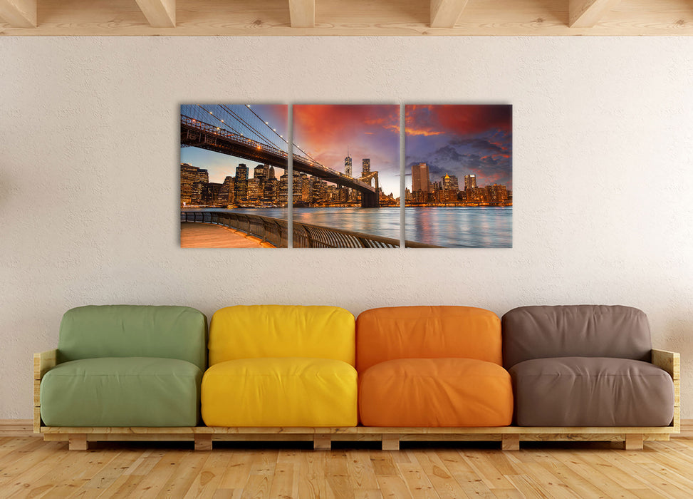 Brooklyn Bridge Park New York, XXL Leinwandbild als 3 Teiler