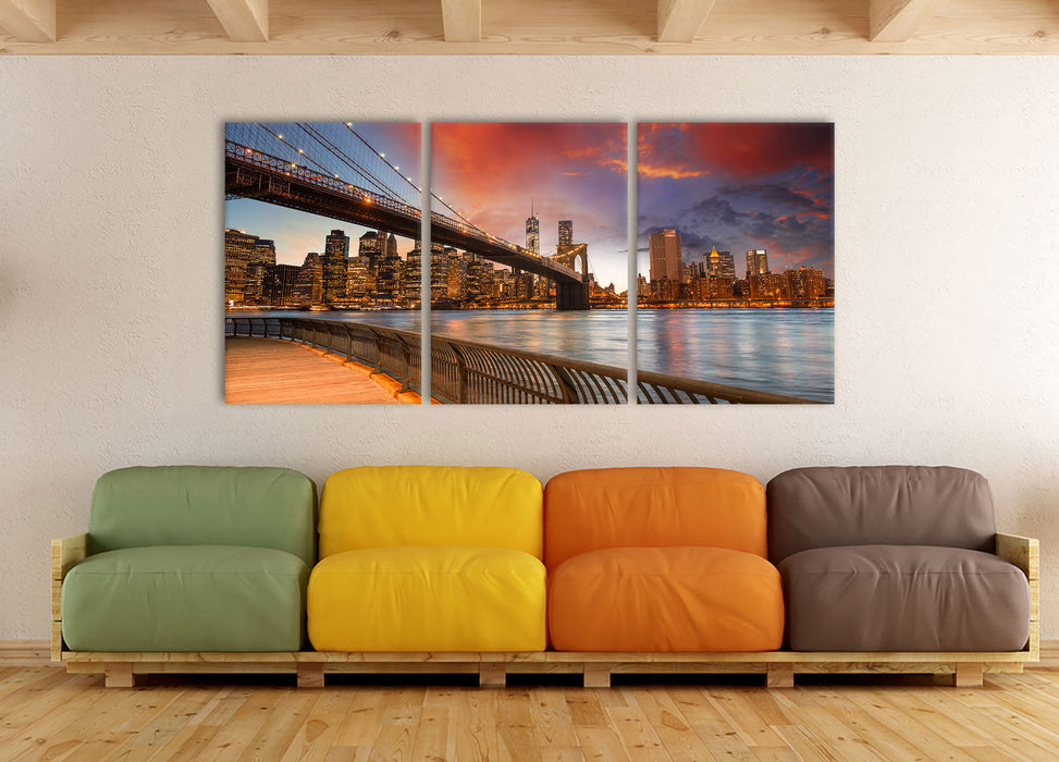 Brooklyn Bridge Park New York, XXL Leinwandbild als 3 Teiler