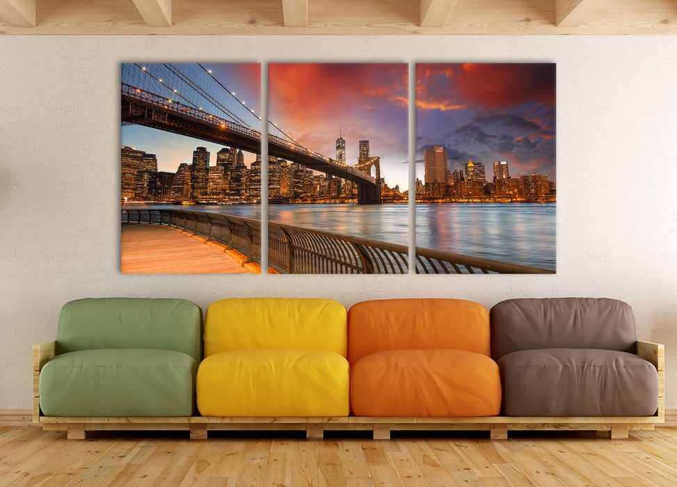 Brooklyn Bridge Park New York, XXL Leinwandbild als 3 Teiler