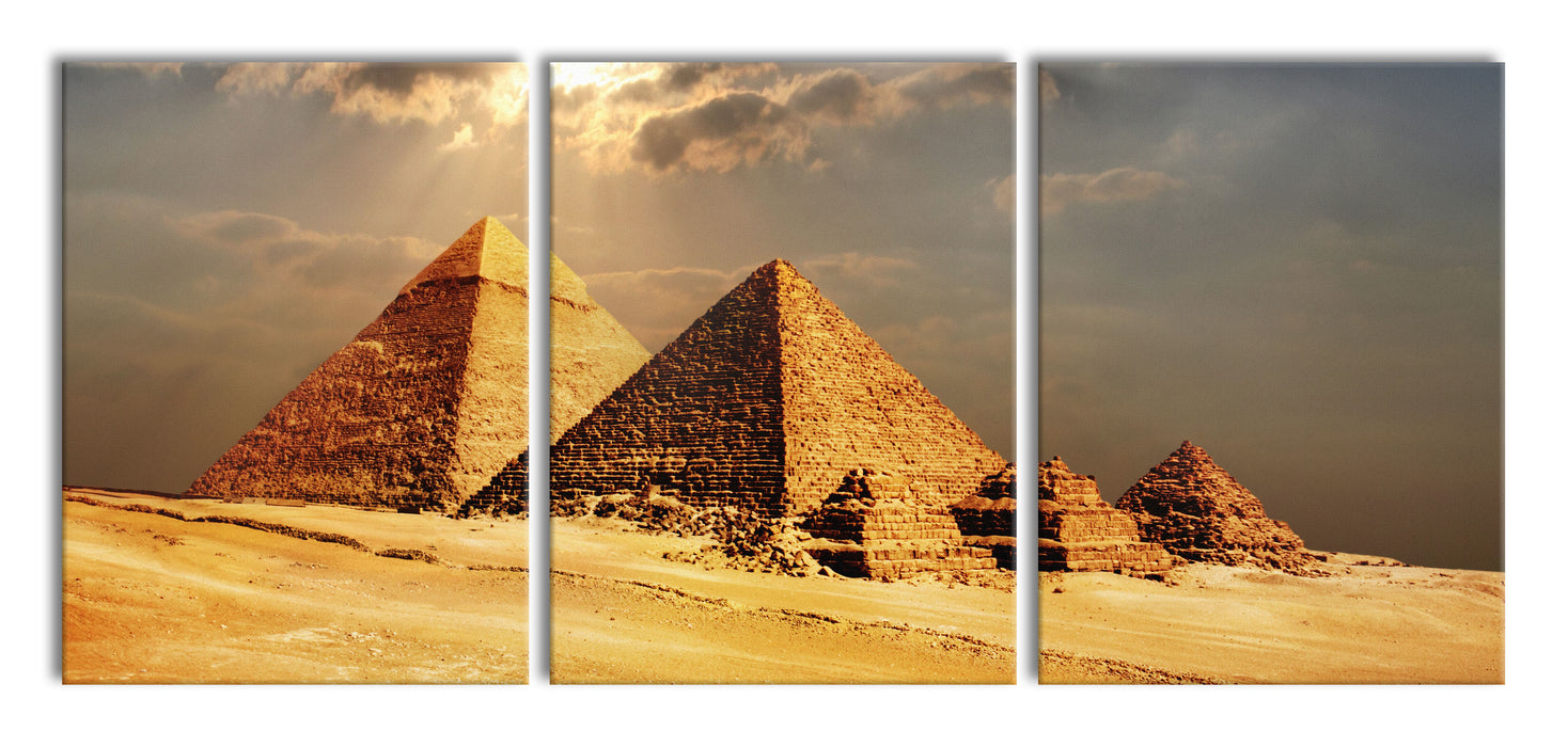 Pyramiden von Gizeh im Sonnenlicht, XXL Leinwandbild als 3 Teiler