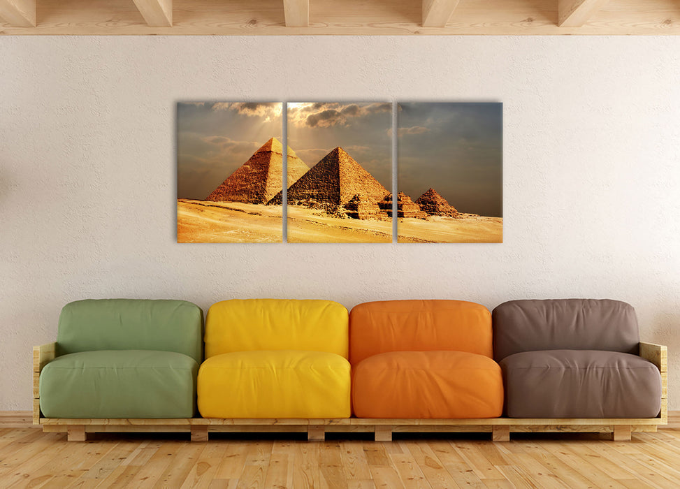 Pyramiden von Gizeh im Sonnenlicht, XXL Leinwandbild als 3 Teiler