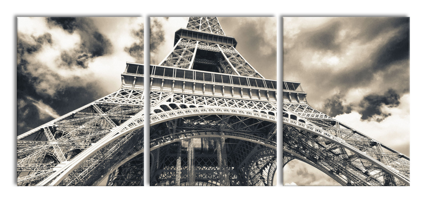 Prächtiger Eifelturm in Paris, XXL Leinwandbild als 3 Teiler