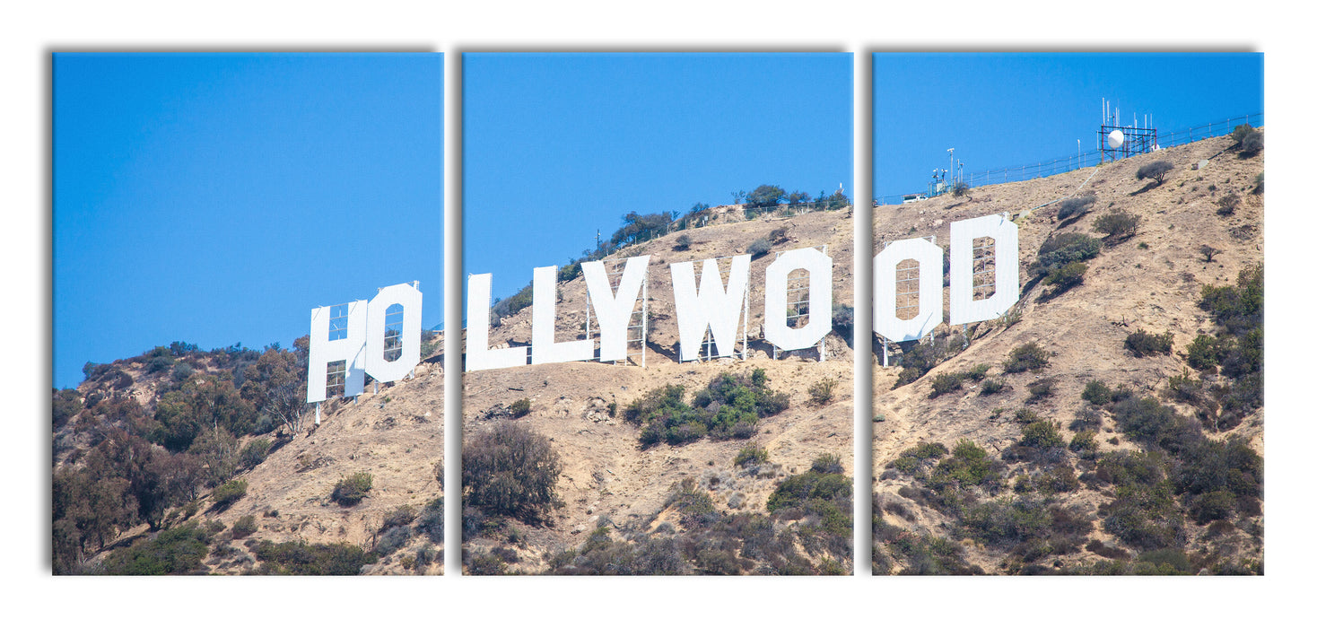 Hollywood Wahrzeichen, XXL Leinwandbild als 3 Teiler