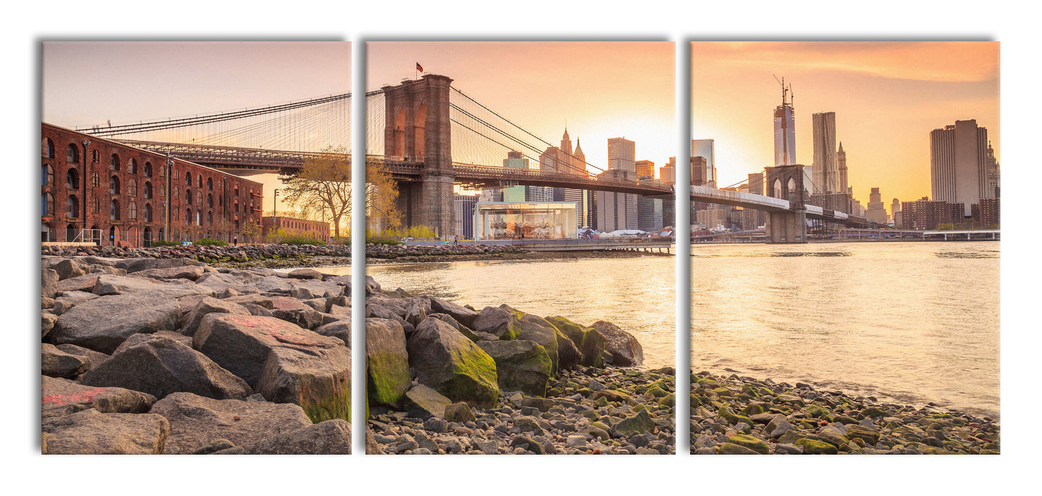 Brooklyn Bridge Sonnenuntergang, XXL Leinwandbild als 3 Teiler