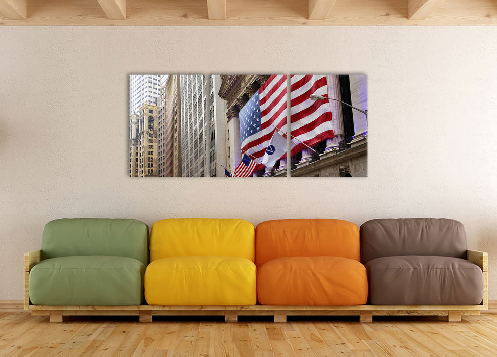 Amerikanische Flagge in New York, XXL Leinwandbild als 3 Teiler