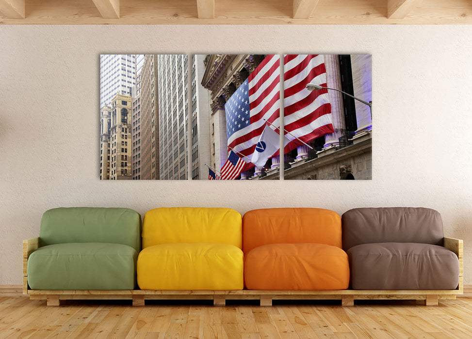 Amerikanische Flagge in New York, XXL Leinwandbild als 3 Teiler