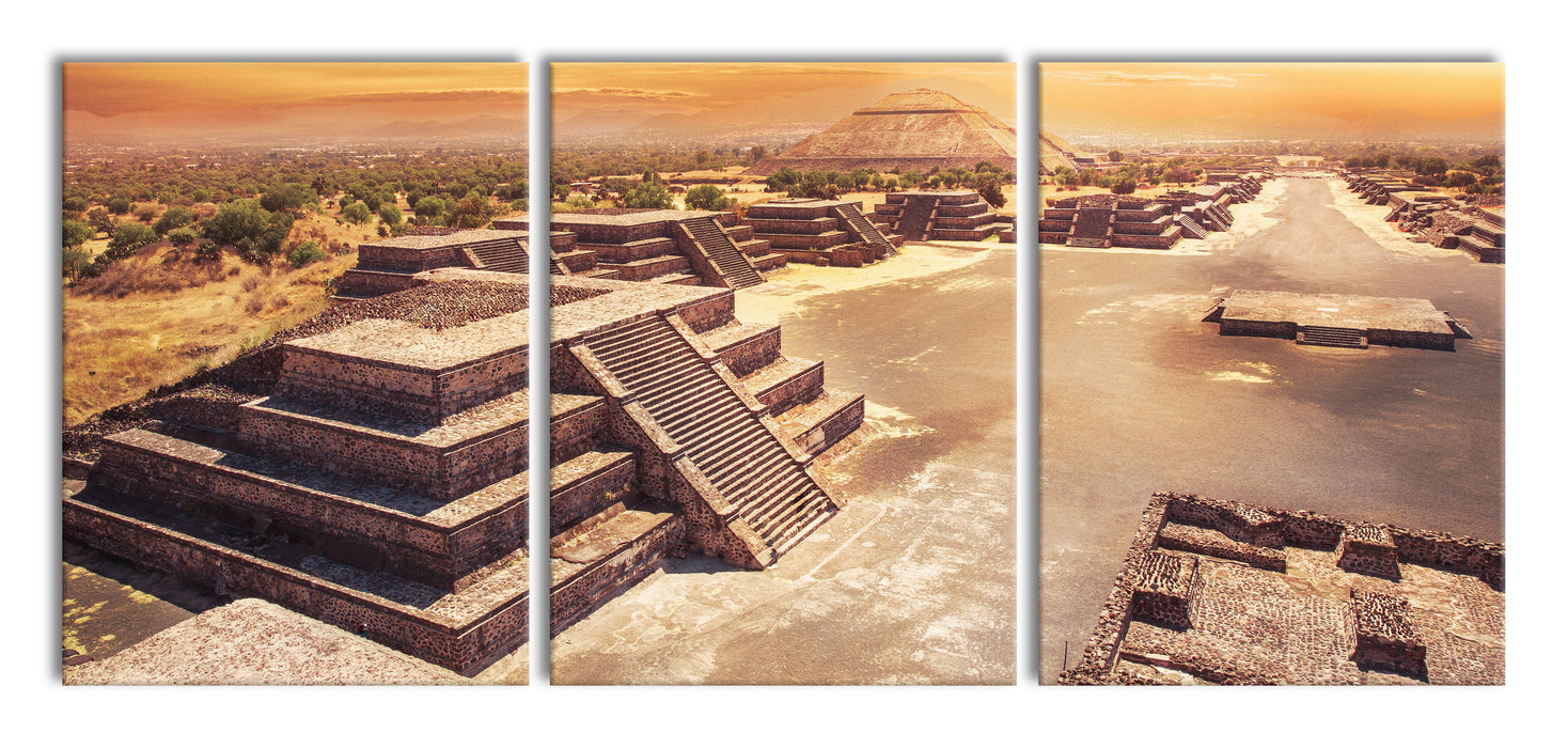 Maya Tempel Mexico, XXL Leinwandbild als 3 Teiler