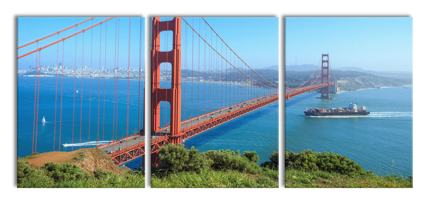 Golden Gate Bridge, XXL Leinwandbild als 3 Teiler