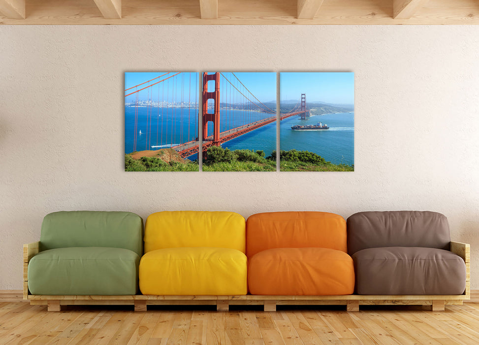 Golden Gate Bridge, XXL Leinwandbild als 3 Teiler