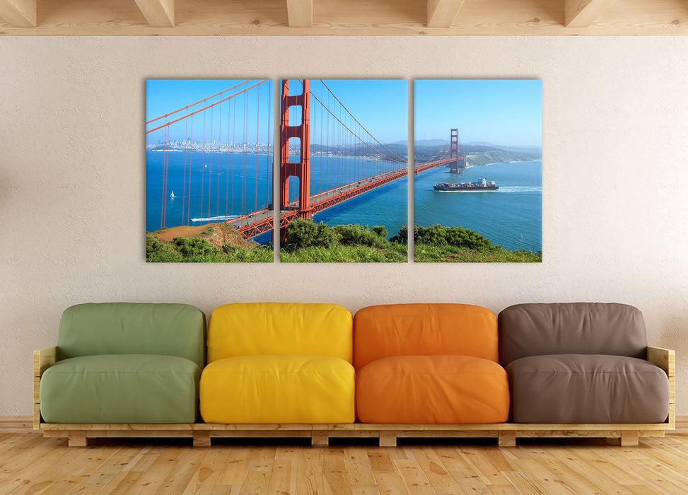 Golden Gate Bridge, XXL Leinwandbild als 3 Teiler