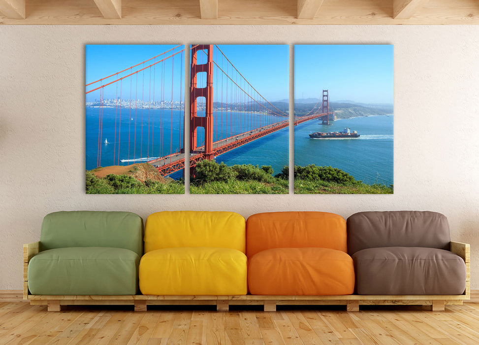 Golden Gate Bridge, XXL Leinwandbild als 3 Teiler