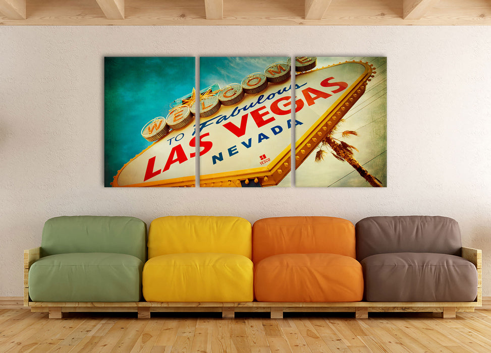 Las Vegas Retro Look, XXL Leinwandbild als 3 Teiler
