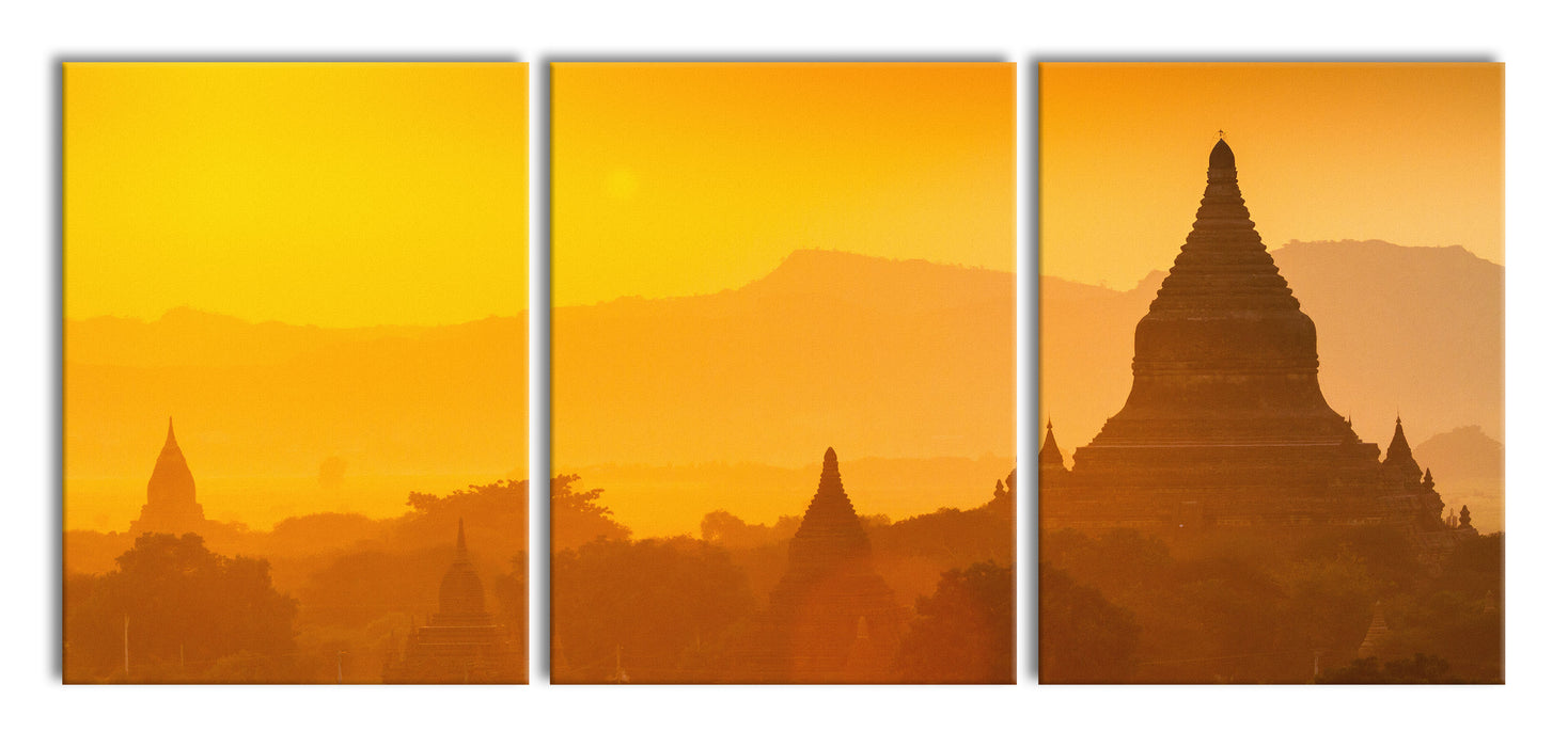 Buddha Tempel im Sonnenuntergang, XXL Leinwandbild als 3 Teiler