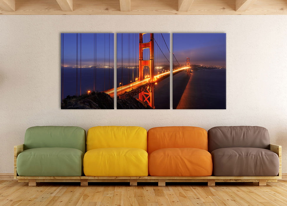 Golden Gate Bridge San Francisco, XXL Leinwandbild als 3 Teiler