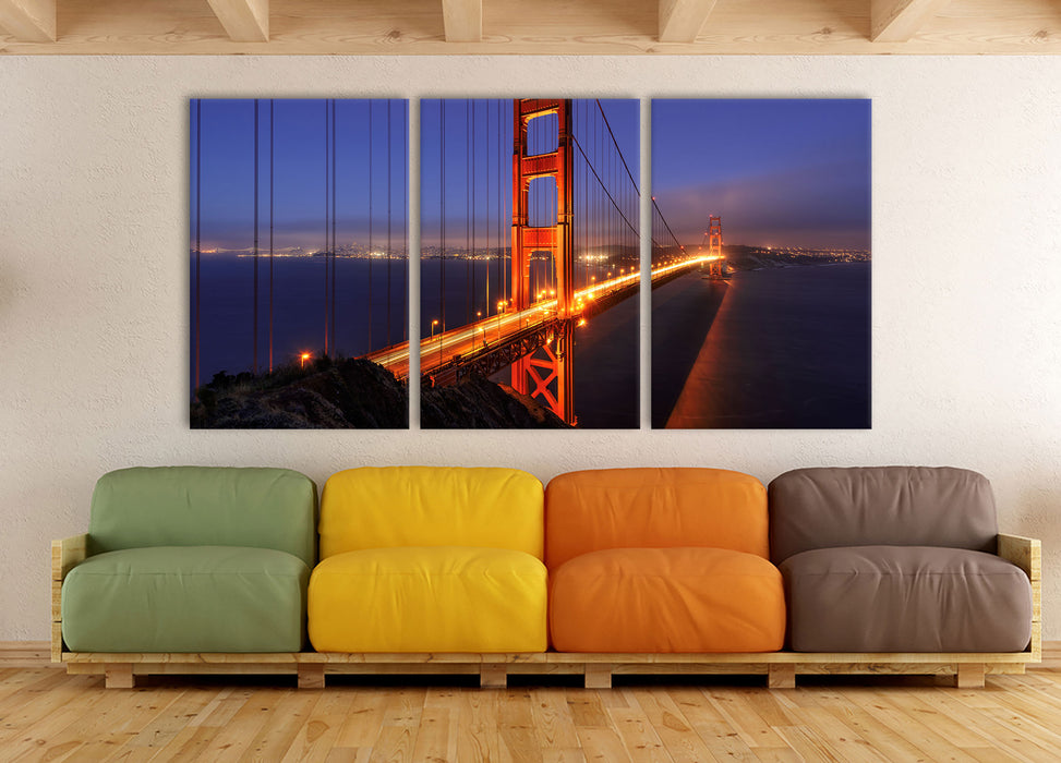 Golden Gate Bridge San Francisco, XXL Leinwandbild als 3 Teiler