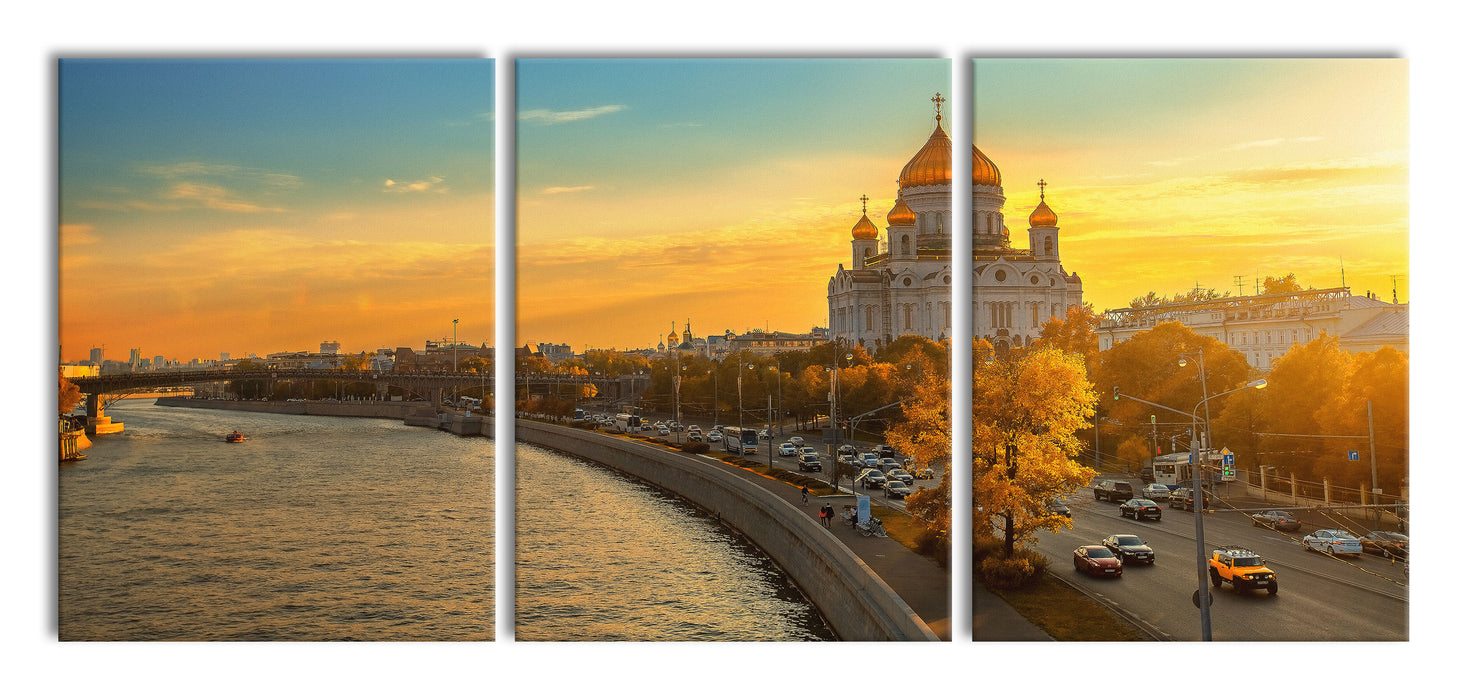 Sonnenuntergang in Moskau, XXL Leinwandbild als 3 Teiler