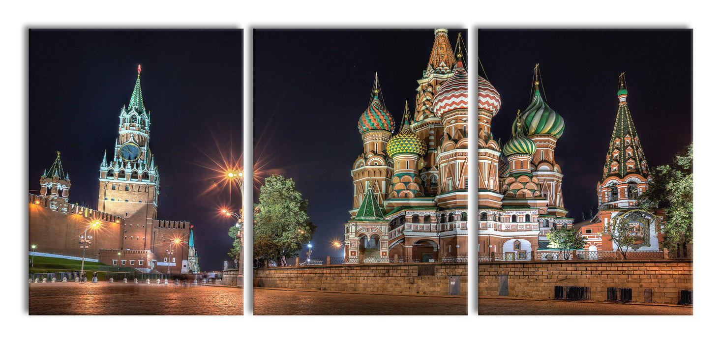 Basilius Kathedrale in Moskau, XXL Leinwandbild als 3 Teiler