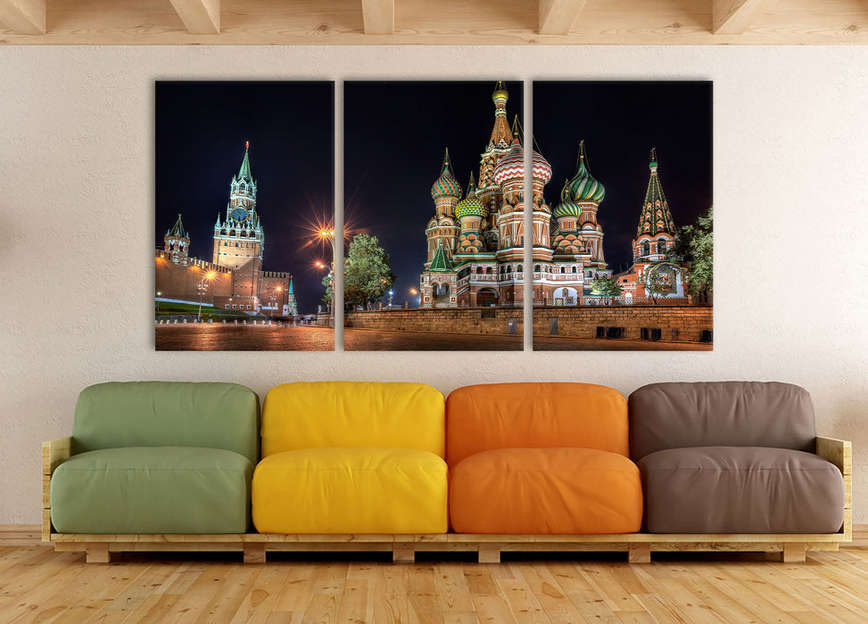 Basilius Kathedrale in Moskau, XXL Leinwandbild als 3 Teiler
