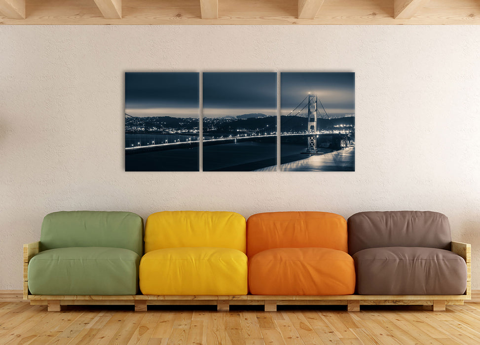 Golden Gate Bridge in New York, XXL Leinwandbild als 3 Teiler