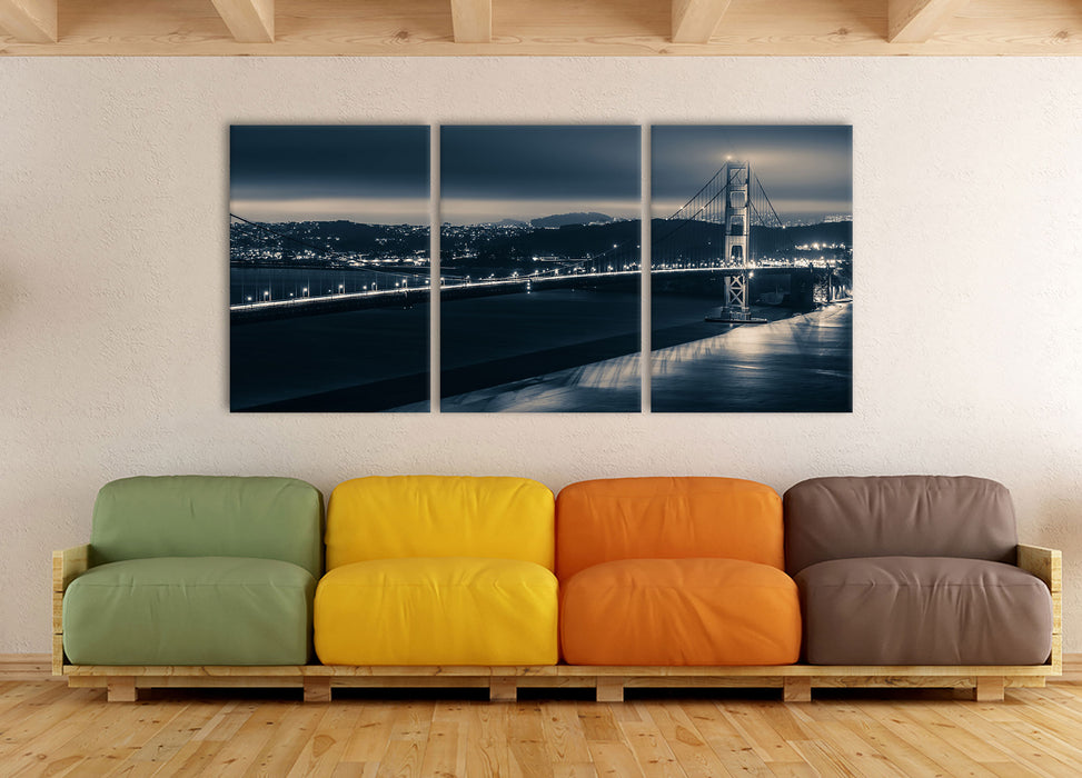 Golden Gate Bridge in New York, XXL Leinwandbild als 3 Teiler