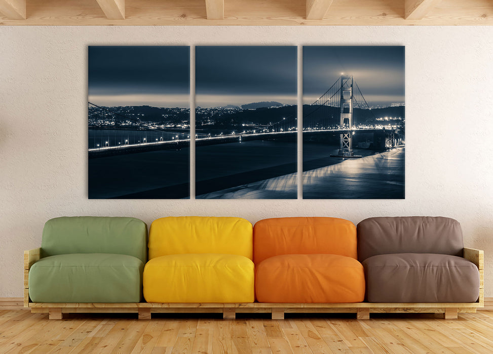 Golden Gate Bridge in New York, XXL Leinwandbild als 3 Teiler